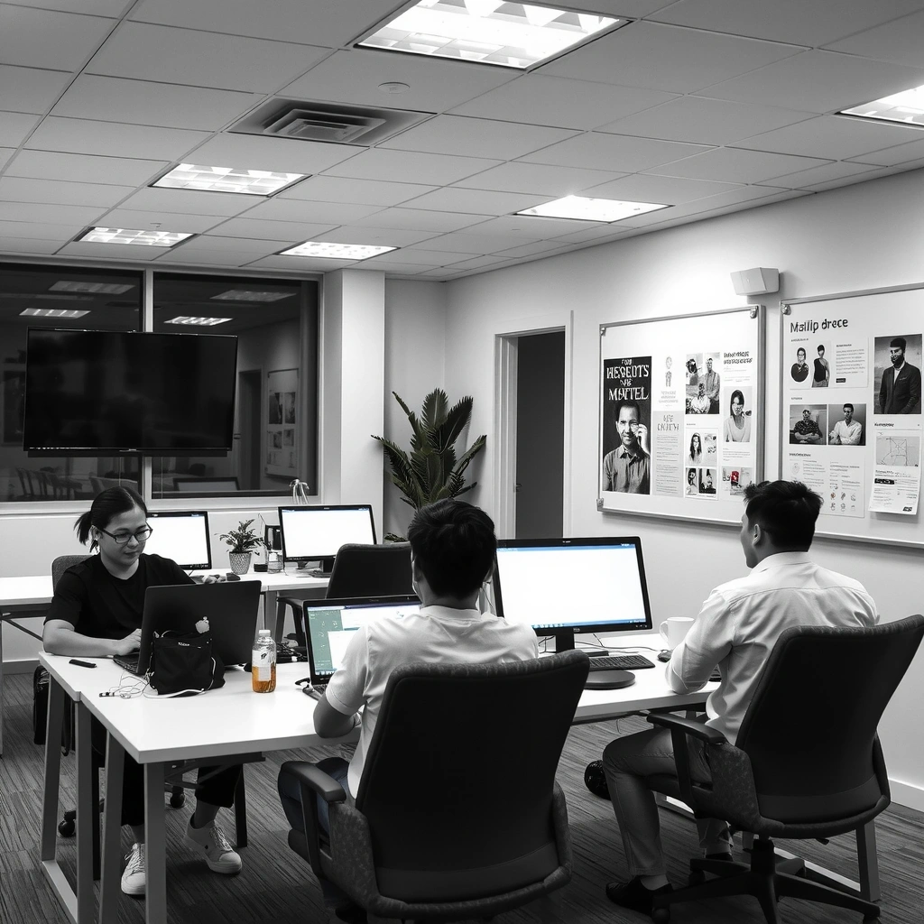 DesignStack team working together in modern office space